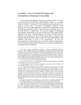 Corfield V. Coryell and the Privileges and Immunities of American Citizenship*