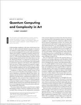 Quantum Computing and Complexity in Art 231