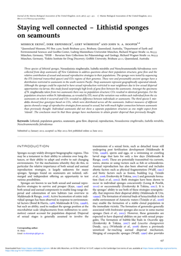 Staying Well Connected – Lithistid Sponges on Seamounts Merrick Ekins1, Dirk Erpenbeck2, Gert Wo¤Rheide3 and John N