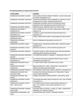 Participating Robinsons Supermarket Branches