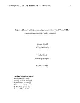 ATTITUDES TOWARD RACE and OBAMA 1 Implicit and Explicit