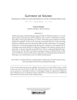 Gateway of Sound: Reassessing the Role of Audio Engineering in the Art