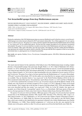 New Hexactinellid Sponges from Deep Mediterranean Canyons