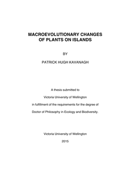 Macroevolutionary Changes of Plants on Islands