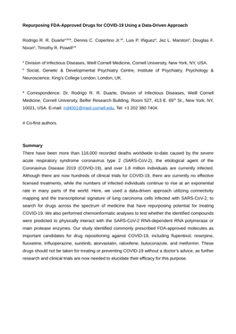 Repurposing FDA-Approved Drugs for COVID-19 Using a Data-Driven Approach