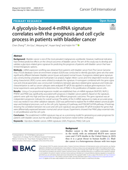 A Glycolysis-Based 4-Mrna Signature Correlates with the Prognosis And