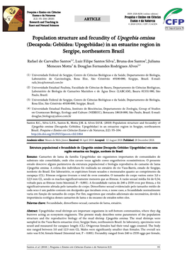 Population Structure and Fecundity of Upogebia Omissa (Decapoda: Gebiidea: Upogebiidae) in an Estuarine Region in Sergipe, Northeastern Brazil