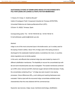 Sustainable Dyeing of Denim Using Indigo Dye Recovered with Polyvinylidene Difluoride Ultrafiltration Membranes