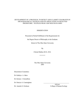 Development of a Protocol to Detect and Classify Colorants in Archaeological Textiles and Its Application to Selected Prehistoric Textiles from Seip Mound in Ohio