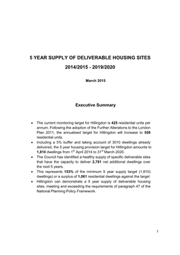5 Year Supply of Deliverable Housing Sites 2014/2015 - 2019/2020