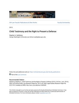 Child Testimony and the Right to Present a Defense