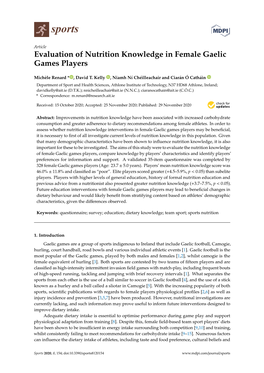 Evaluation of Nutrition Knowledge in Female Gaelic Games Players