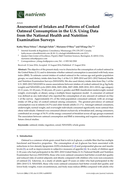 Assessment of Intakes and Patterns of Cooked Oatmeal Consumption in the U.S