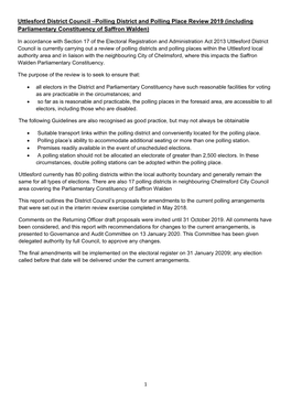 Polling District and Polling Place Review 2019 (Including Parliamentary Constituency of Saffron Walden)