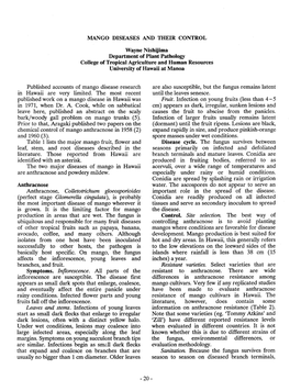 MANGO DISEASES and THEIR CONTROL Wayne Nishijima Department of Plant Pathology College of Tropical Agriculture and Human Resourc