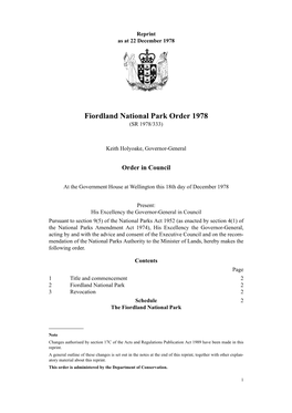 Fiordland National Park Order 1978 (SR 1978/333)