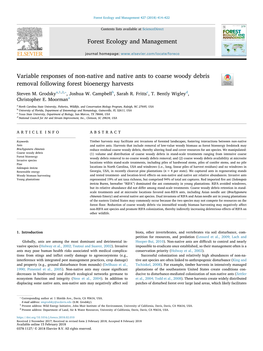 Variable Responses of Non-Native and Native Ants to Coarse Woody Debris Removal Following Forest Bioenergy Harvests T ⁎ Steven M