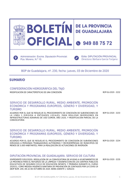 BOP De Guadalajara, Nº. 230, Fecha: Jueves, 03 De Diciembre De 2020