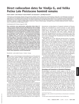 Direct Radiocarbon Dates for Vindija G1 and Velika Pec´Ina Late Pleistocene Hominid Remains