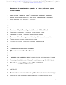 Zoonotic Viruses in Three Species of Voles (Microtus Spp.) from Poland