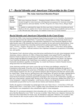 1.7 - Racial Identity and American Citizenship in the Court the Asian American Education Project