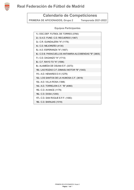 Calendario De Competición