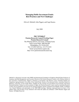 Managing Public Investment Funds: Best Practices and New Challenges