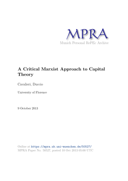 A Critical Marxist Approach to Capital Theory