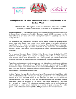 Un Espectáculo Sin Límite De Diversión: Inicia La Temporada De Auto Luchas AAA®