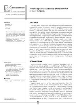 Bacteriological Characteristics of Fresh Ostrich Sausage (Linguiça)