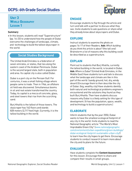 Explorer Unit 3 ENGAGE World Geography Encourage Students to Flip Through the Article and Lesson 1 Turn and Talk with a Partner to Discuss What They See