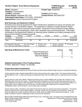 Snow Removal Equipment FY2006 Request