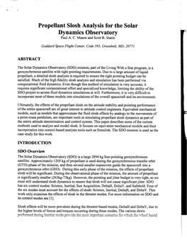 Propellant Slosh Analysis for the Solar Dynamics Observatory Paul A