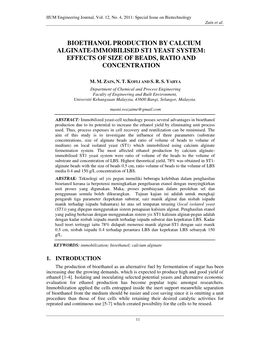 Bioethanol Production by Calcium Alginate-Immobilised St1 Yeast System: Effects of Size of Beads, Ratio and Concentration