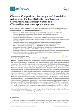 Chemical Composition, Antifungal and Insecticidal Activities of the Essential Oils from Tunisian Clinopodium Nepeta Subsp