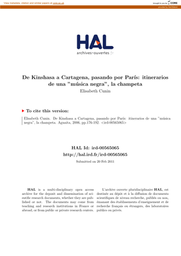 De Kinshasa a Cartagena, Pasando Por París: Itinerarios De Una “Música Negra”, La Champeta1 Elisabeth Cunin (IRD - UR 107)