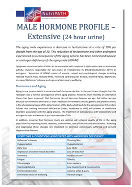 MALE HORMONE PROFILE – Extensive (24 Hour Urine)