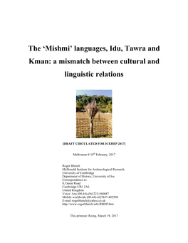 The 'Mishmi' Languages, Idu, Tawra and Kman: a Mismatch Between Cultural and Linguistic Relations