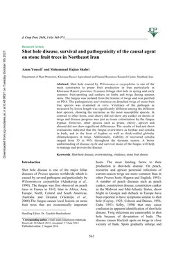 Shot Hole Disease, Survival and Pathogenicity of the Causal Agent on Stone Fruit Trees in Northeast Iran