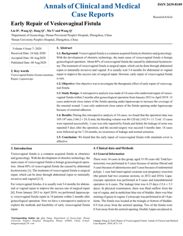 Early Repair of Vesicovaginal Fistula