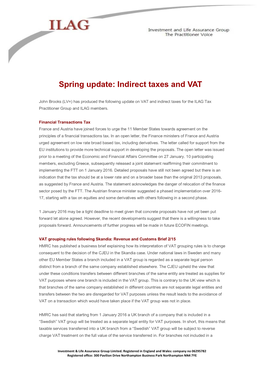 Spring Update: Indirect Taxes and VAT