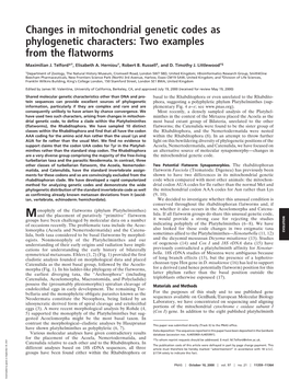 Changes in Mitochondrial Genetic Codes As Phylogenetic Characters: Two Examples from the Flatworms