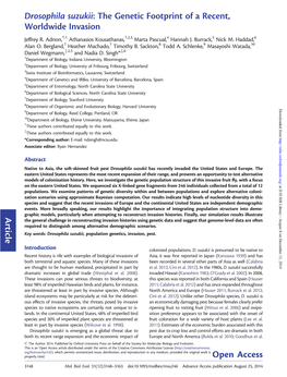 Drosophila Suzukii: the Genetic Footprint of a Recent, Worldwide