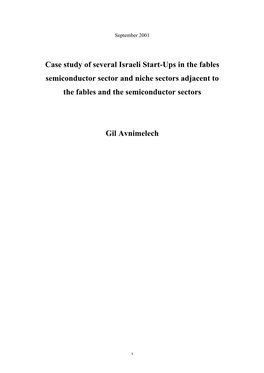 Case Study of Several Israeli Start-Ups in the Fables Semiconductor Sector and Niche Sectors Adjacent to the Fables and the Semiconductor Sectors