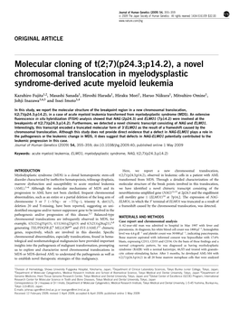A Novel Chromosomal Translocation in Myelodysplastic Syndrome-Derived Acute Myeloid Leukemia