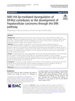 Mir-144-3P-Mediated Dysregulation of EIF4G2 Contributes to The