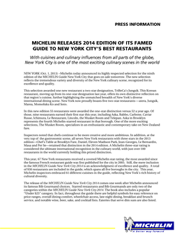 2014 NYC Michelin Guide Press Release