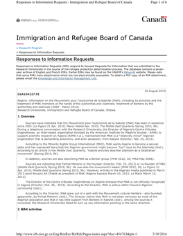 Immigration and Refugee Board of Canada Page 1 of 6