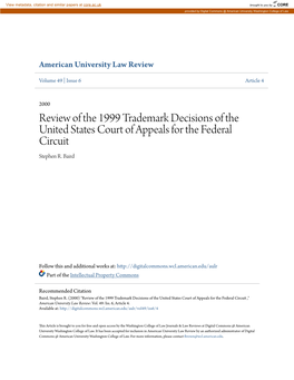 Review of the 1999 Trademark Decisions of the United States Court of Appeals for the Federal Circuit Stephen R