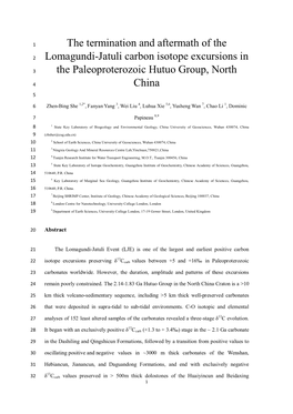 Lomagundi-Jatuli Carbon Isotope Excursions in 3 the Paleoproterozoic Hutuo Group, North 4 China 5